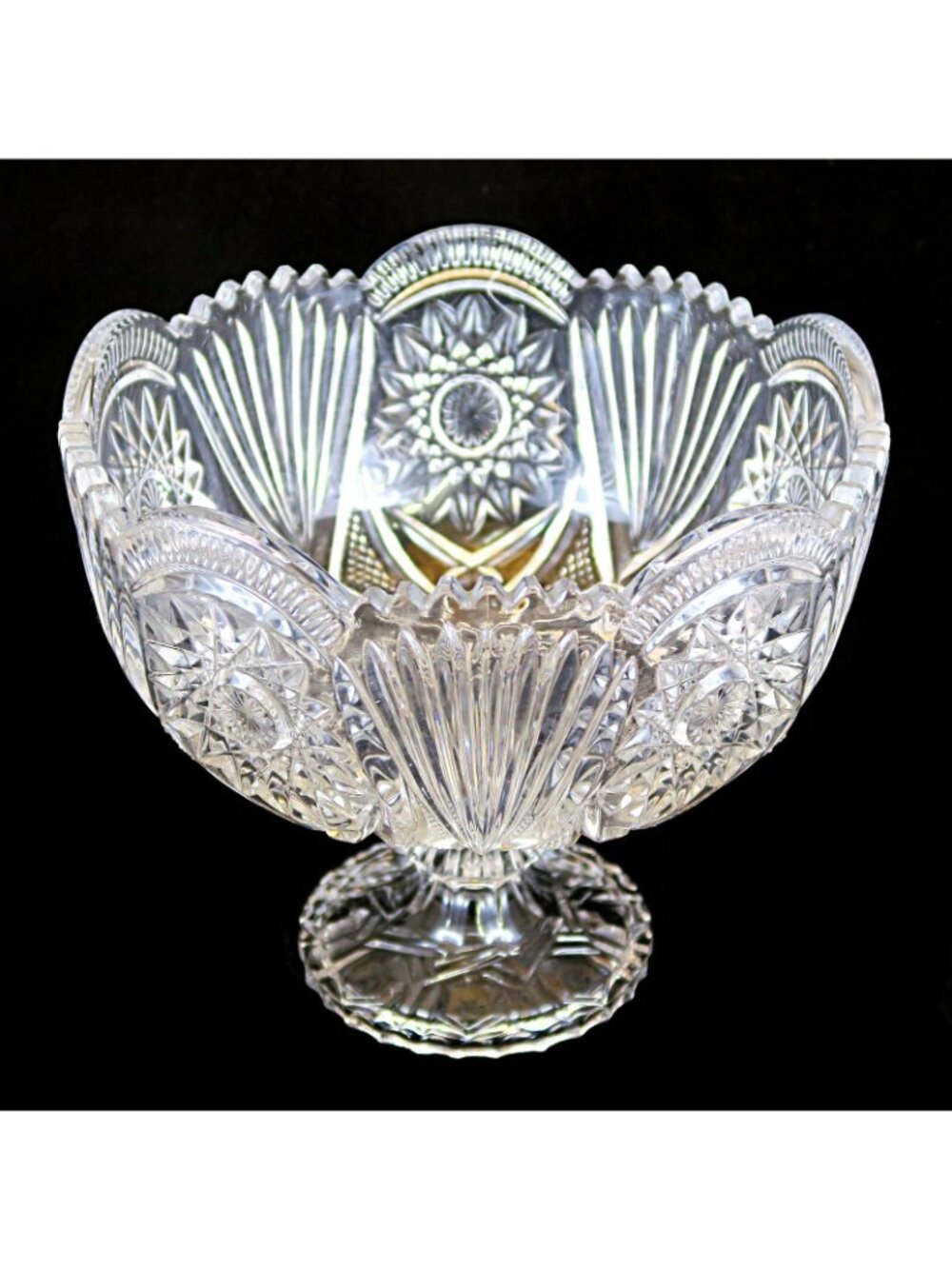 Lead Crystal 8-Inch Footed Bowl Hollywood Regency Style Vintage Glass - Picture 2 of 5